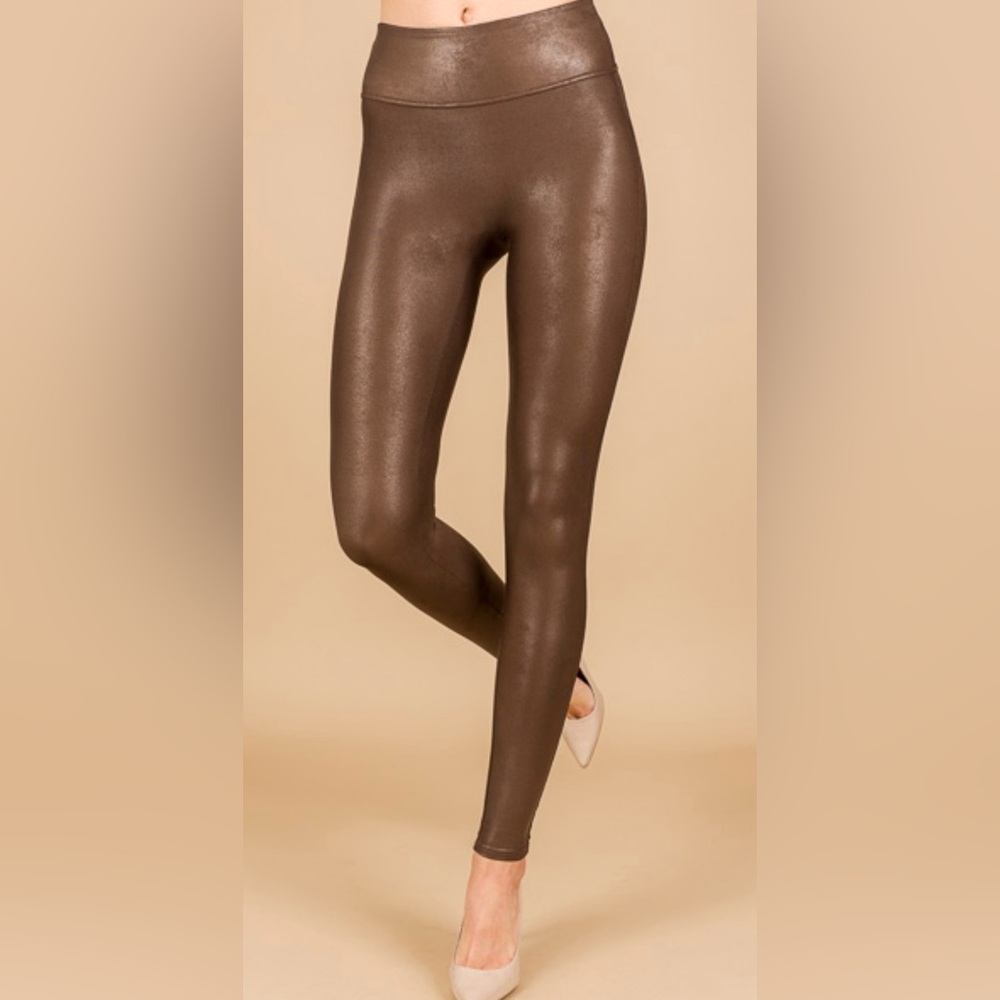 SPANX Faux leather bronze/brown leggings